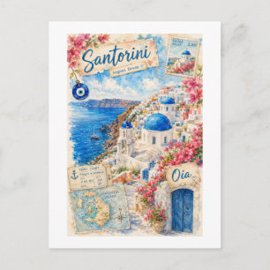 Vintage Santorini Griekenland Egeïsche Droom Reize Briefkaart