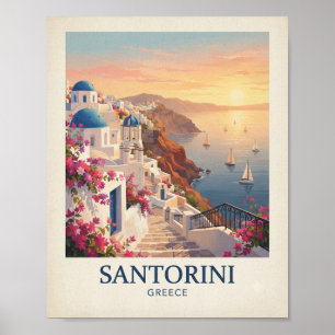 Vintage Santorini Griekenland Reisposter   Mediter Poster