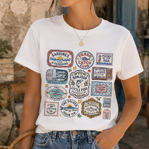 Vintage Sardine Collage Visser Core Grafisch T-shirt