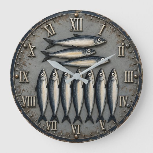 Vintage Sardines Coastal Fishing Kitchen Grote Klok (Voorkant)