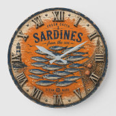 Vintage Sardines Coastal Nautical Kitchen Grote Klok (Voorkant)