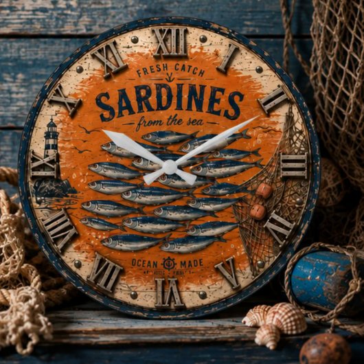 Vintage Sardines Coastal Nautical Kitchen Grote Klok