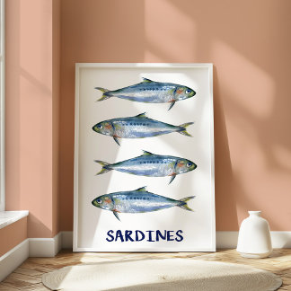 Vintage Sardines Kustvis Illustratie Wandkunst Poster