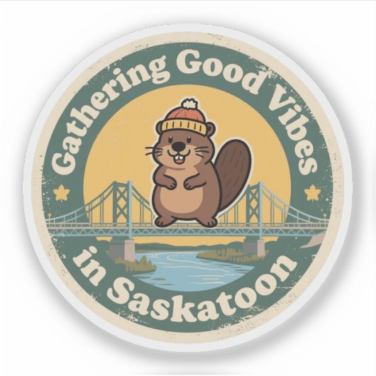 Vintage Saskatoon SK Goede Vibes Cadeau Sticker (Voorkant)