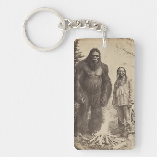 Vintage Sasquatch & Native American foto-acrylic  Sleutelhanger (Voorkant)