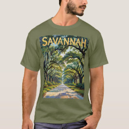 Vintage Savannah Georgia Van Gogh stijl eikenlaan T-shirt