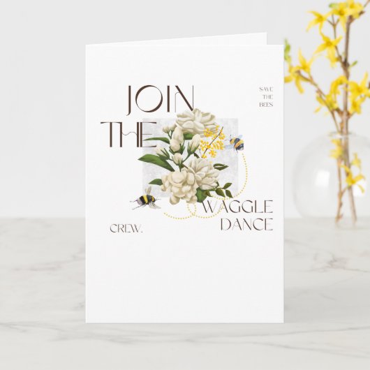 Vintage Save the Bees Waggle Dance ScienceJasmine  Kaart (Gele Bloem)
