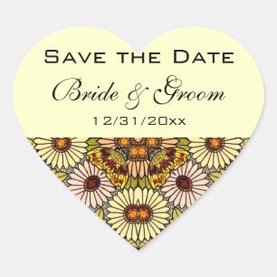 Vintage Save the Date Tuin Bloemen Vlinders Hart Sticker