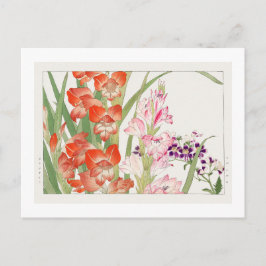 Vintage scabiosa & montbretia bloem, ukiyo e briefkaart