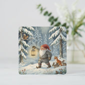Vintage Scandinavian Tomte in Snowy Forest Feestdagenkaart (Staand voorkant)