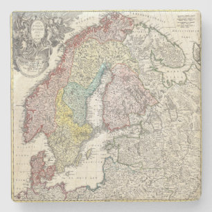 Vintage Scandinavië Kaart Stenen Onderzetter