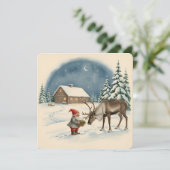 Vintage Scandinavische Kerst Tomte & Rendier Kaart (Staand voorkant)