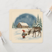 Vintage Scandinavische Kerst Tomte & Rendier Kaart (Voorkant / Achterkant in situ)
