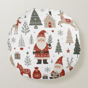 Vintage Scandinavische Kerstman Rendier Rond Kussen
