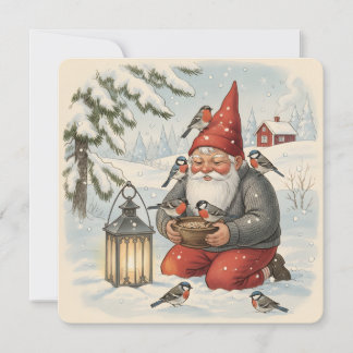 Vintage Scandinavische Tomte met Vogels Kaart