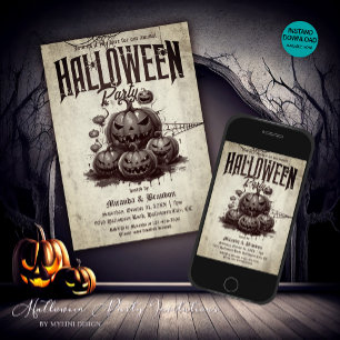 Vintage Scarry Pompoenen Volwassenen Halloween-fee Kaart