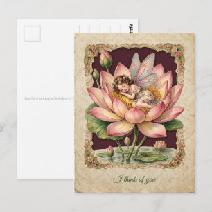 Vintage Schaarplaatje - Fee slaapt in Lotus 4 Briefkaart