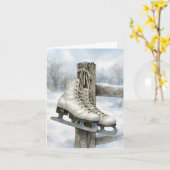 Vintage Schaatsen Aan Heiningpaal Kaart (Gele Bloem)