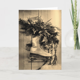 Vintage Schaatsen Feestdagen Kaart