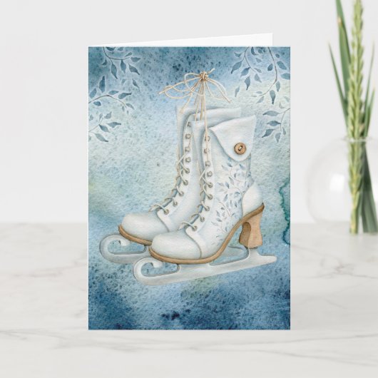 Vintage Schaatsen Kerstkaart Kaart (Voorkant)