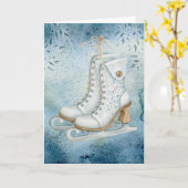 Vintage Schaatsen Kerstkaart Kaart (Gele Bloem)