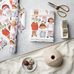 Vintage Schaatsen ⛸ Papierpoppen Cadeauverpakking Cadeaupapier