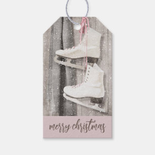 Vintage Schaatsen Prettig Kerstfeest Cadeaulabel