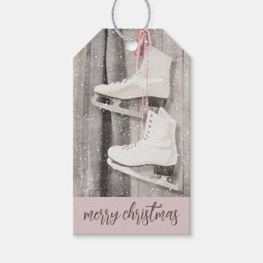 Vintage Schaatsen Prettig Kerstfeest Cadeaulabel (Voorkant)