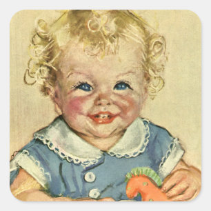 Vintage Schattig Blond Scandinavisch Kind met Krul Vierkante Sticker