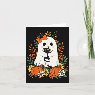 Vintage schattig spook met zwarte kat en pompoenen kaart