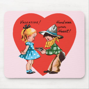 Vintage Schattig Valentijnsdag, Meisje met Cowboy Muismat
