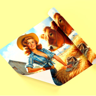 Vintage Schattige Cowgirl Pin-up Cadeaupapier