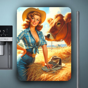 Vintage Schattige Cowgirl Pin-up Magneet