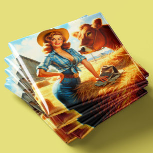 Vintage Schattige Cowgirl Pin-up Magneet