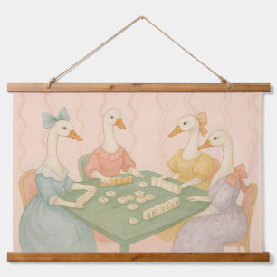 Vintage Schattige Ganzen Spelen Mahjong Hangend Wandkleed