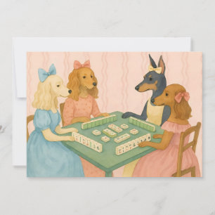 Vintage Schattige Honden die Mahjong Spelen Kaart