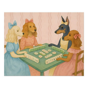 Vintage Schattige Honden die Mahjong Spelen Perfect Poster