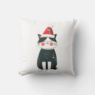 Vintage Schattige Kat in Kerstman Hoed – Knus Kers Kussen