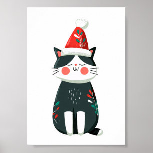 Vintage Schattige Kat in Kerstman Hoed – Knus Kers Poster