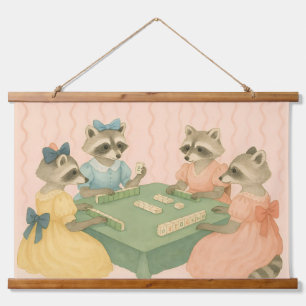 Vintage Schattige Wasberen die Mahjong spelen Hangend Wandkleed