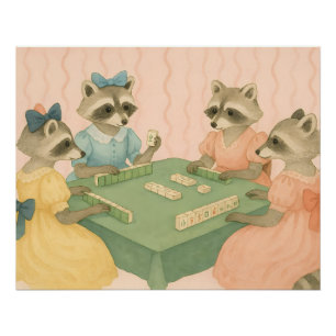 Vintage Schattige Wasberen die Mahjong spelen Perfect Poster