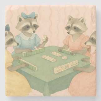 Vintage Schattige Wasberen die Mahjong spelen Stenen Onderzetter