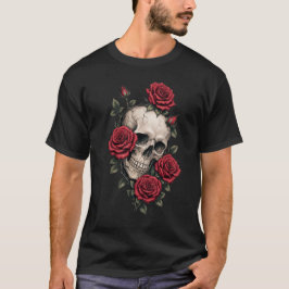 Vintage Schedel en Rode Rozen Neo Traditionele Tat T-shirt
