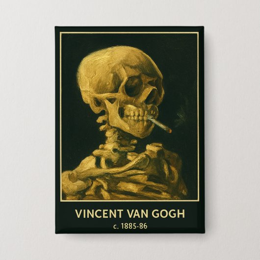 Vintage Schedel Roken – Unieke Van Gogh geïnspiree Button (Voorkant)