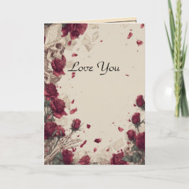 Vintage Schedel Skelet Liefde Rode Roos Collage Feestdagen Kaart