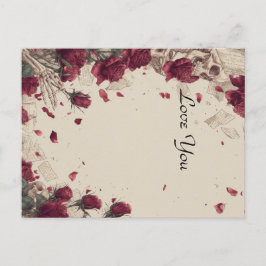 Vintage Schedel Skull Love Rode Roos Collage Briefkaart
