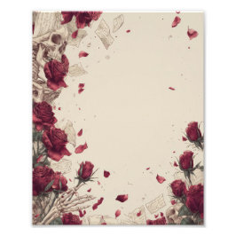 Vintage Schedel Skull Love Rode Roos Collage Foto Afdruk