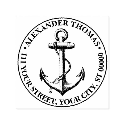 Vintage scheepsanker Preppy naam adres  Zelfinktende Stempel (Design)