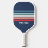 Vintage scheepsblauw gestreept met naam pickleball paddle (Achterkant)