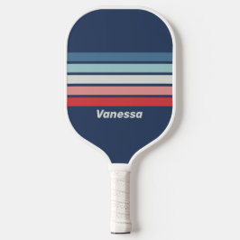 Vintage scheepsblauw gestreept met naam pickleball paddle